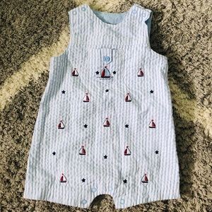 Little Me Sailing Seersucker Boys 1-piece w/ hat